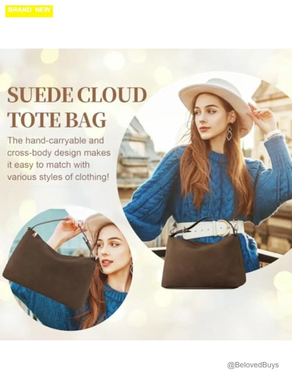Leather Suede Tote Bag Crossbody Shoulder Hobo Satchel Handbag